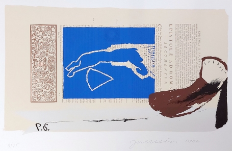 Belgische graficus Jan Vanriet met een litho uit 1992