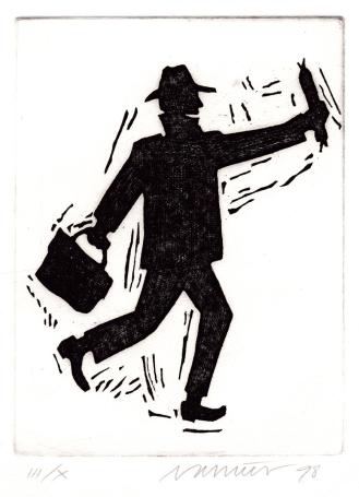 Gesigneerde grafiek van de Belgische graficus J. Vanriet