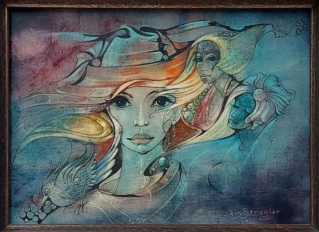 Kunstwerkje op paneel Belgische kunstenares Jin Stragier