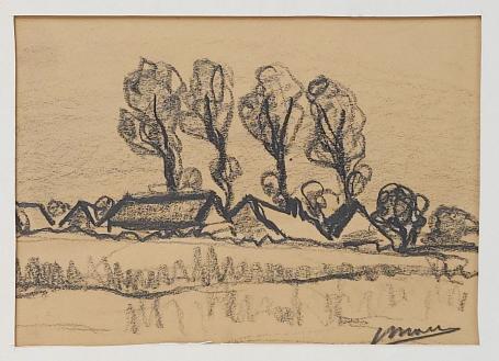 Grafisch kunstwerk van Jos Mous, een landschapje