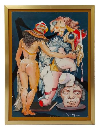 Jos Trotteyn  met een waterverfschilderij