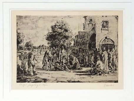 Ingekaderde ets van de Antwerpse kunstenaar Jules Van Ael