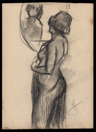 Houtskooltekening , een dame van Jules Van De Leene
