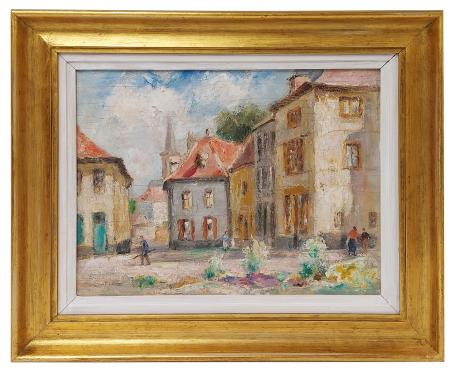 Julien Dasselborne met een schilderij op bord geschilderd