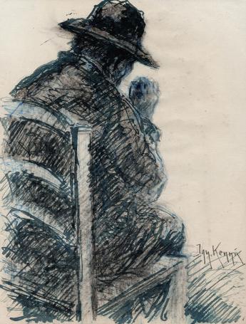 Ignace Kennis met een tekening van een zittende man