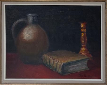 Ignace Kennis met een olieverfschilderij op doek
