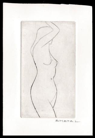 Staand naakt geëtst door Mechelse kunstenaar Léon Smets