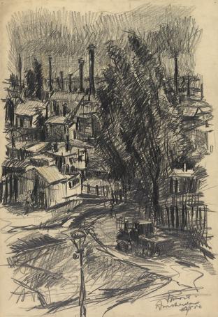 Houtskooltekening van de Nederlandse tekenaar Harmen Klaas Post