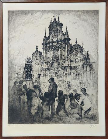 Verering van de Maagd Maria, een ets van Kurt Peiser