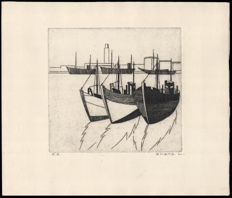 Vissersboten te Oostende van de Mechelse kunstenaar Léon Smets