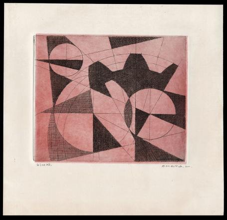 abstracte ets van Léon Smets, de vierde van 10 stuks