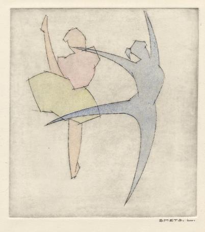 Een gesigneerde abstracte ets van Léon Smets