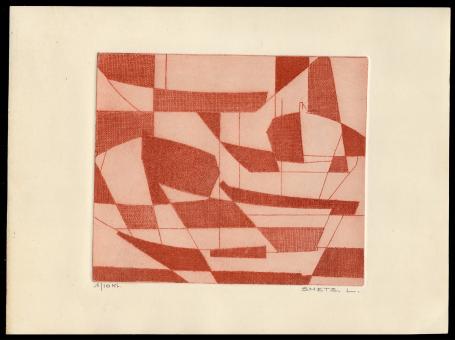 Abstracte ets geëtst door Mechelse kunstenaar Léon Smets