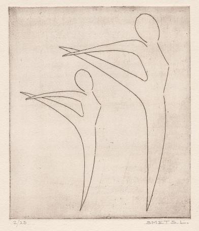 Een gesigneerde abstracte ets van Léon Smets