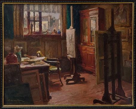 Olieverfschilderij van de Belgische schilder Louis Van den Eynde, interieur