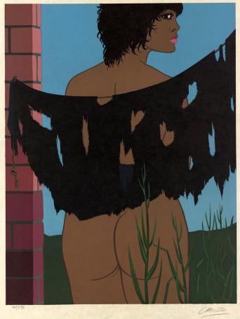 De Franse kunstenaar Félix Labisse met een grote litho