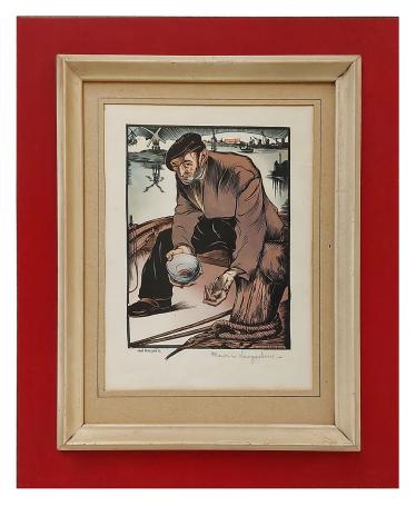 Langaskens Maurice met een houtsnede