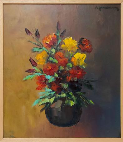 Schilderij, bloemenstilleven op paneel van Leo Jordaens kopen