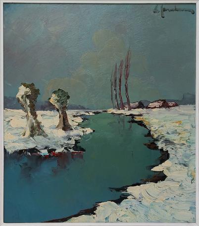 Schilderij, winterlandschap op paneel van Leo Jordaens kopen
