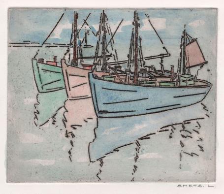 Een aquarel opgehoogde ets van Léon Smets