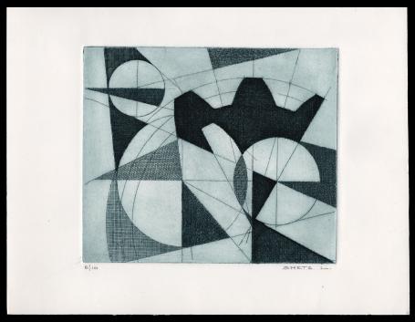 abstracte ets van Léon Smets, de vierde van 10 stuks