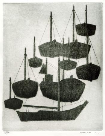 Boten of schepen, kunstwerk op papier
