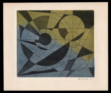 Abstract kunswerk geëtst door Mechelse kunstenaar Léon Smets