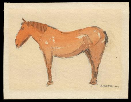 Kleine aquarel van de Mechelse kunstenaar Léon Smets