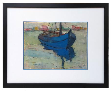 Boot op zee geschilderd door de kunstschilder Léon Smets