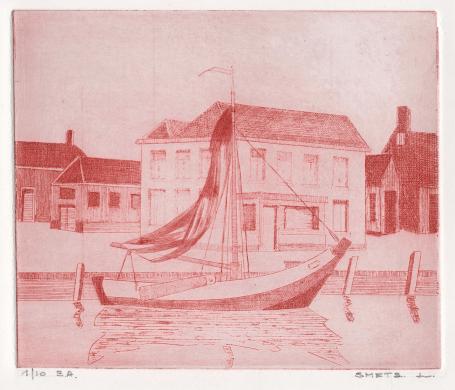 Ets van een bootje met zeilen