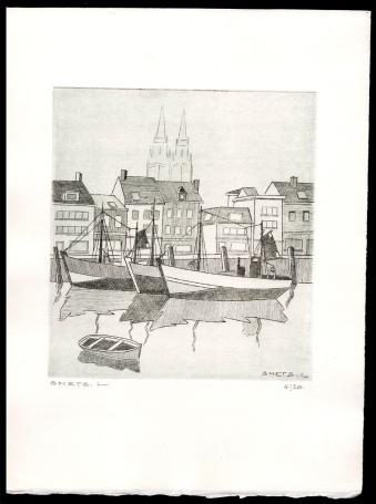 Boten bij de stad Oostende