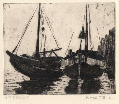 Kleine gravure van Léon Smets (Mechelse kunstenaar)