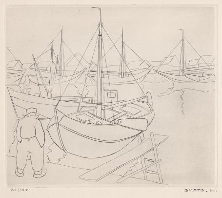 Een gesigneerde gravure van Léon Smets