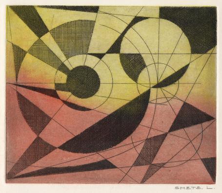 Een gesigneerde abstracte ets van Léon Smets