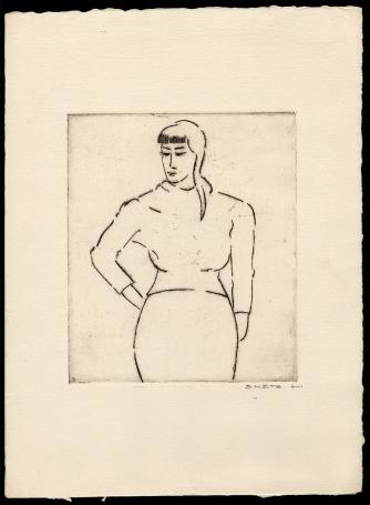 kunstwerk op papier, staande vrouw