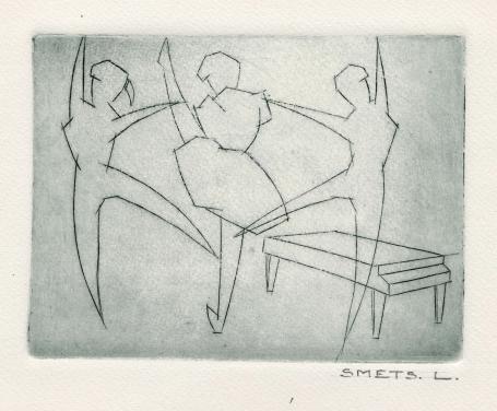 Een gesigneerde abstracte ets van Léon Smets