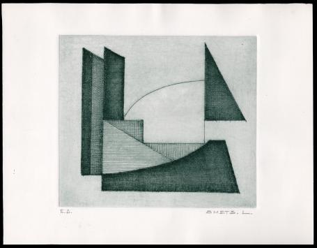 kunstwerk op papier, abstracte ets