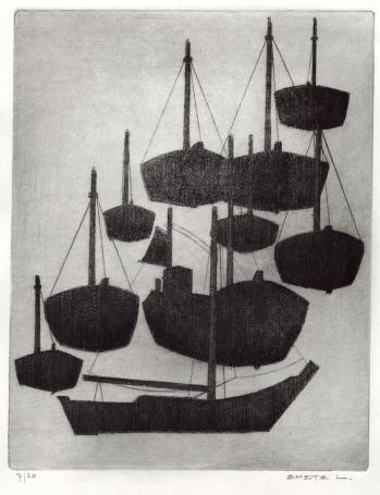Boten of schepen, kunstwerk op papier