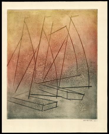 Zeilboten geëtst door Mechelse kunstenaar Léon Smets