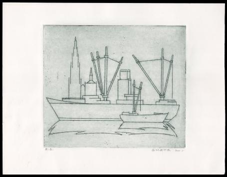Boten te Antwerpen geëtst door Mechelse kunstenaar Léon Smets