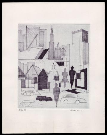 Abstracte ets geëtst door Belgische kunstenaar Léon Smets