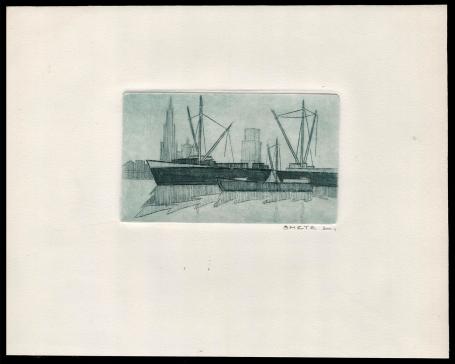 Kleine ets op papier gedrukt