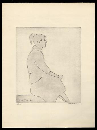 Kunstwerkje op papier, zittend meisje