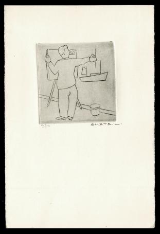 Tekenleraar geëtst door Mechelse kunstenaar Léon Smets