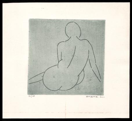 kunstwerk op papier, naakt zittende vrouw