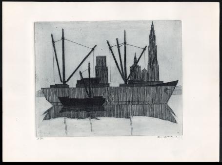 Schepen in Antwerpen geëtst door Mechelse kunstenaar Léon Smets