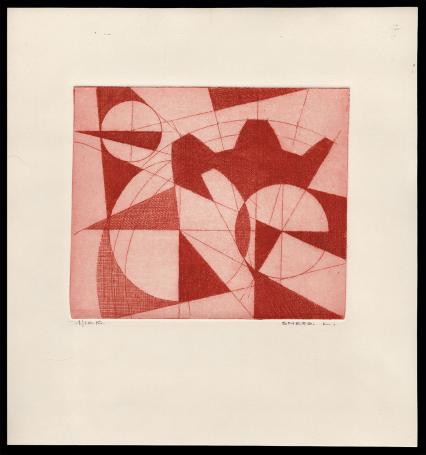 Rode abstracte ets van Léon Smets