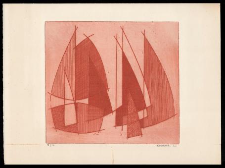 Abstracte ets geëtst door Mechelse kunstenaar Léon Smets