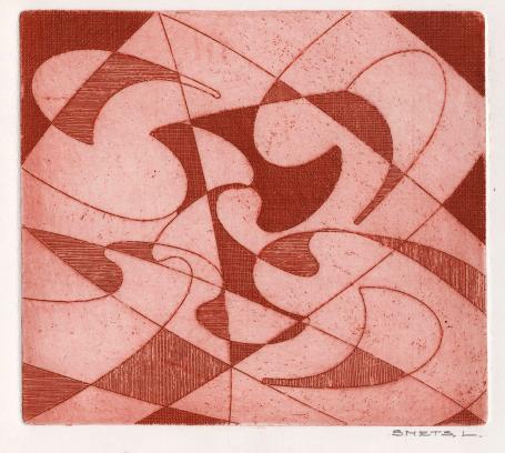 Een gesigneerde abstracte ets van Léon Smets