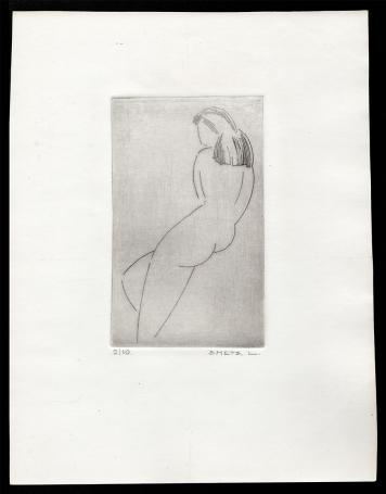 kunstwerk op papier, zittend meisje 